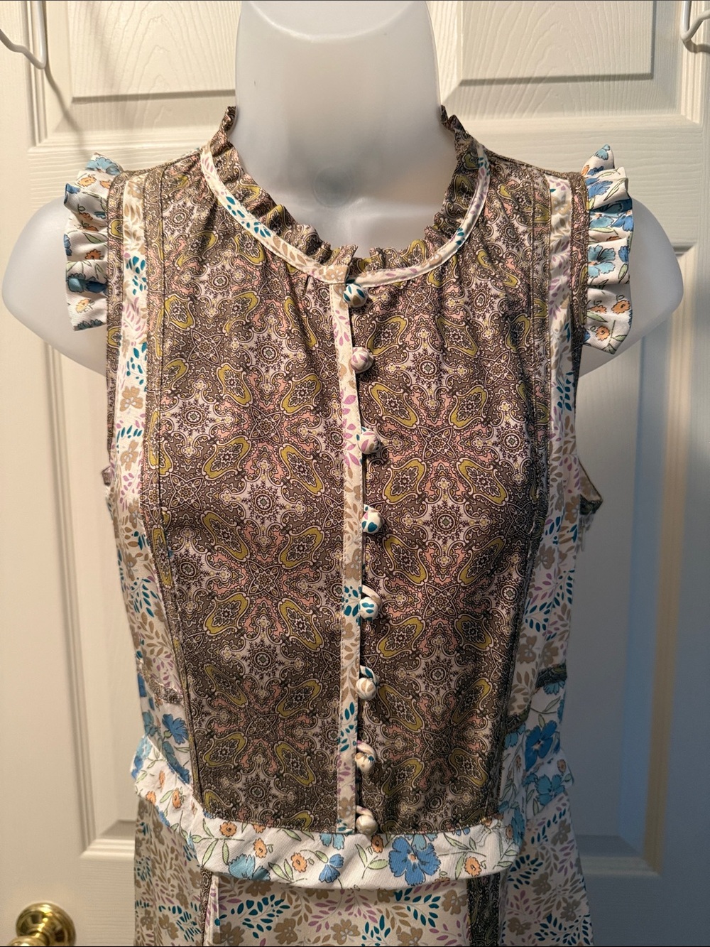 Marc By Marc Jacobs Sleeveless Midi Dress in Brown, Cream and Blue NWOT - Picture 6 of 12